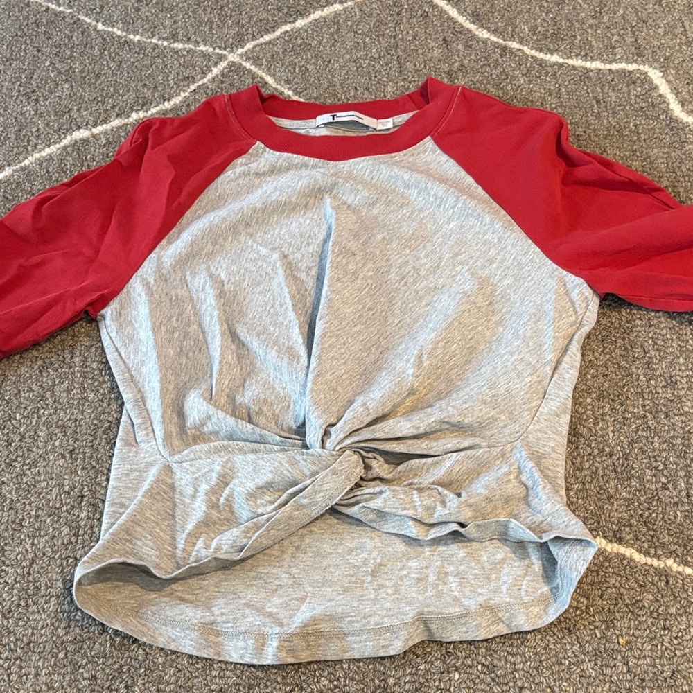 Alexander Wang size XS Red and Gray Raglan Sleeve Cropped Baseball style Top